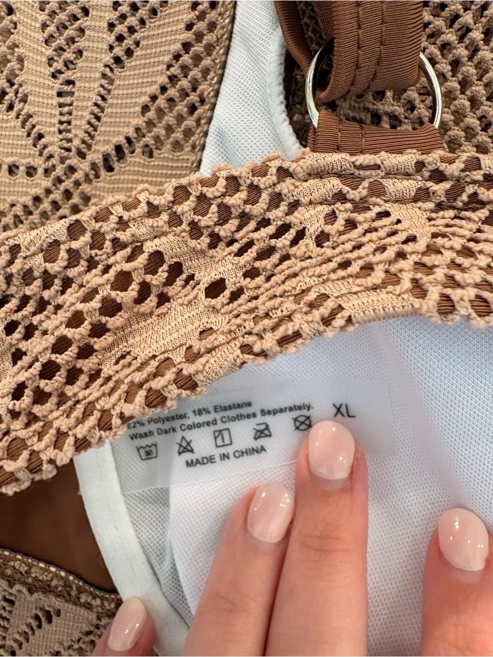 Never worn! Crochet Two-Piece Bikini Set in Warm Taupe - Picture 4 of 4